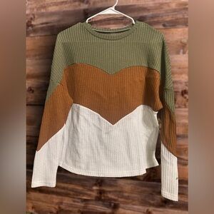 SHEIN Colorblock Waffle Knit Long Sleeve